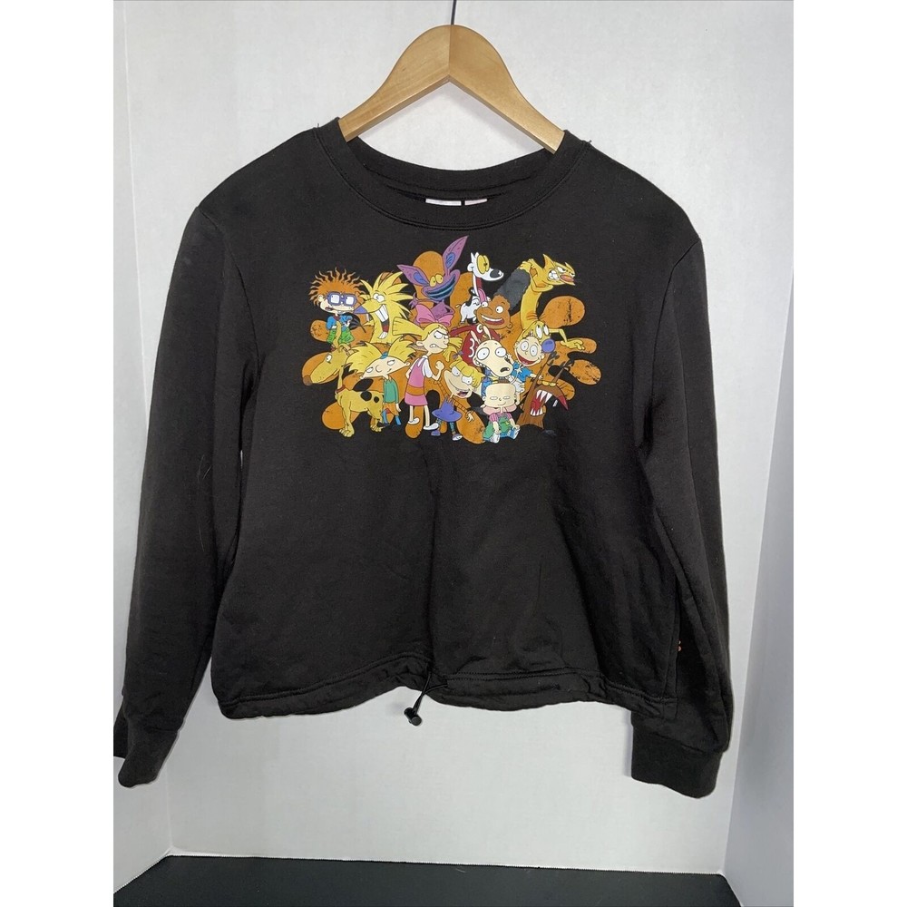 Womens Size Small Cropped Rugrats Nickelodeon Black Sweatshirt